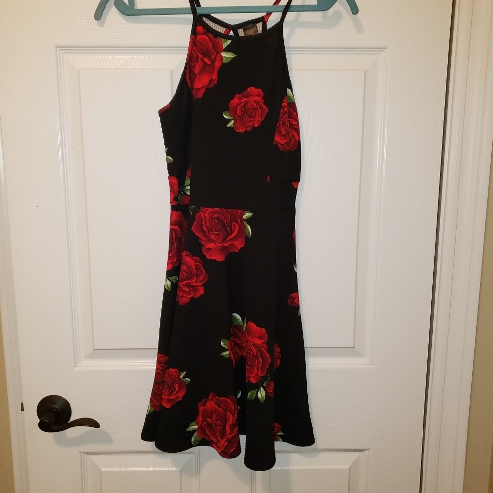 Black rose skater dress